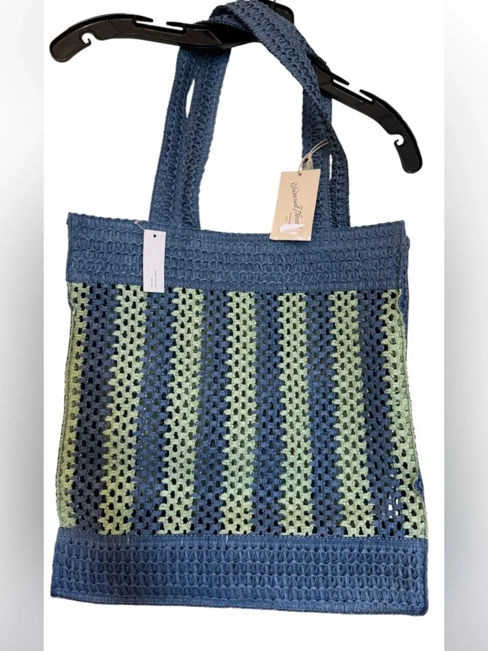 NWT Universal Thread Blue Green Crochet Beach Tote Boho Summer Bag